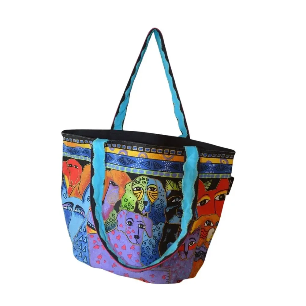 Laurel Burch‎ Weekender Bag Used Dogs Art Oversize Duffle Bag Colorful